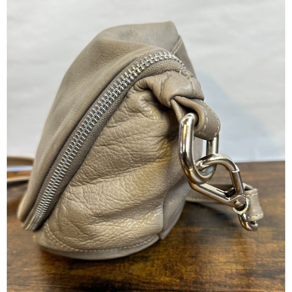 Sundance Leather Saddle Bag Crossbody Purse Taupe Made in Italy Boho Rounded - Picture 15 of 16